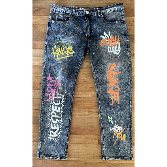 Men’s 38”x32” Argonaut National Graffiti Straight Leg Jeans - Picture 1 of 4